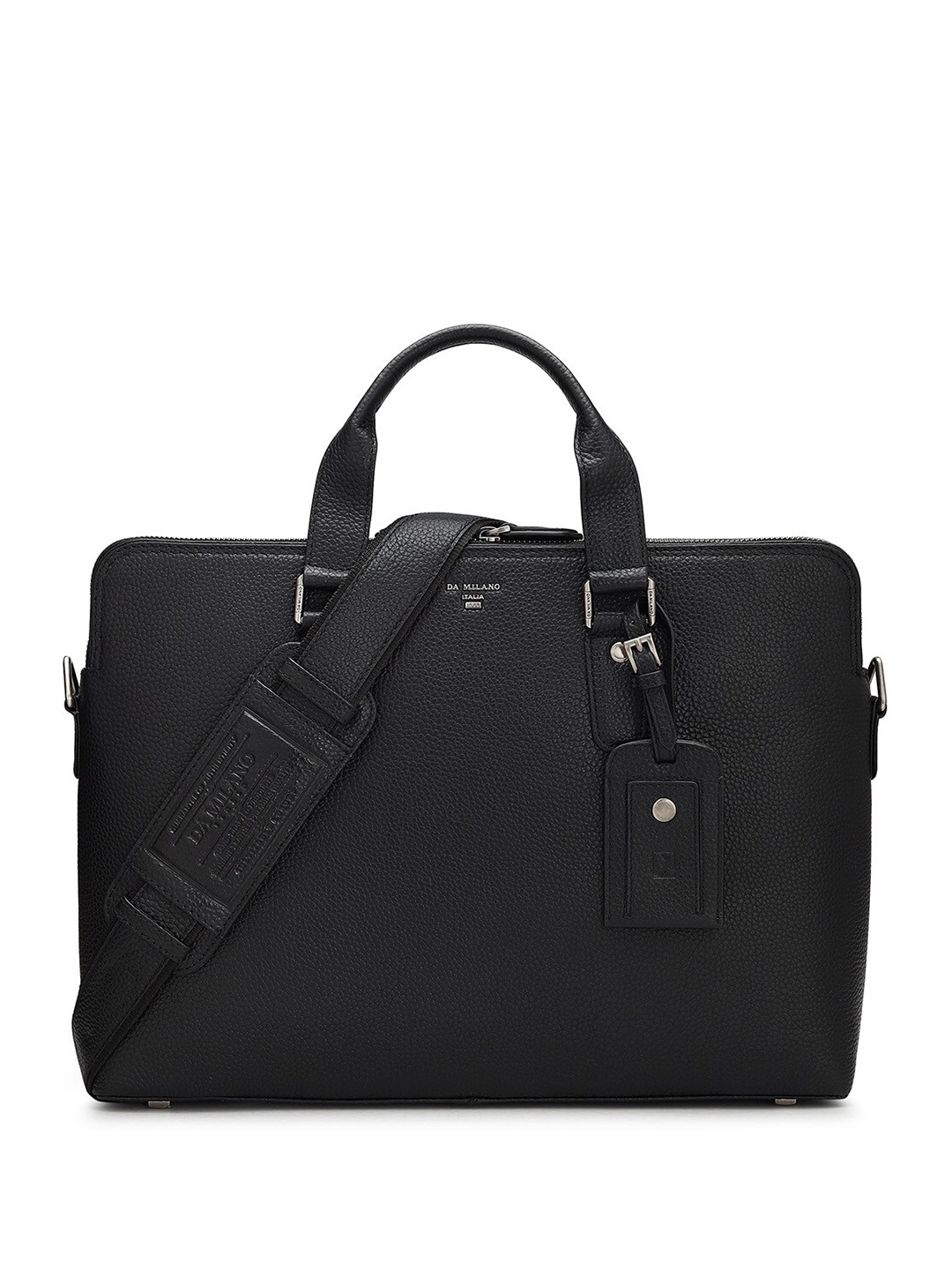 

Da Milano Unisex Textured Leather Laptop Bag, Black