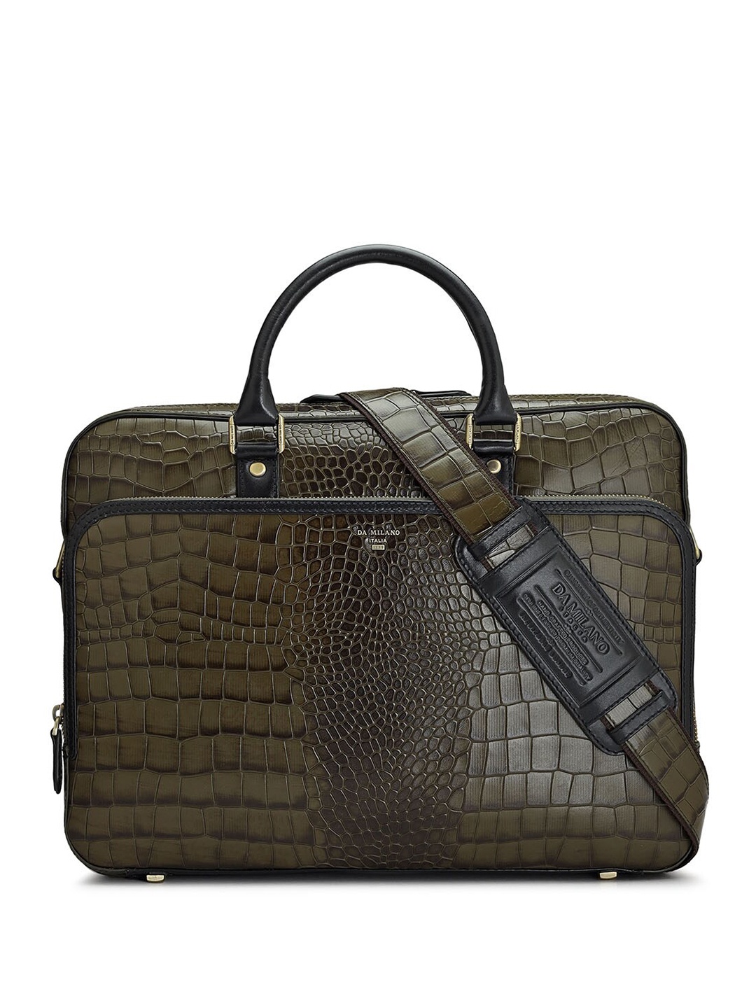 

Da Milano Unisex Textured Leather Laptop Bag, Green