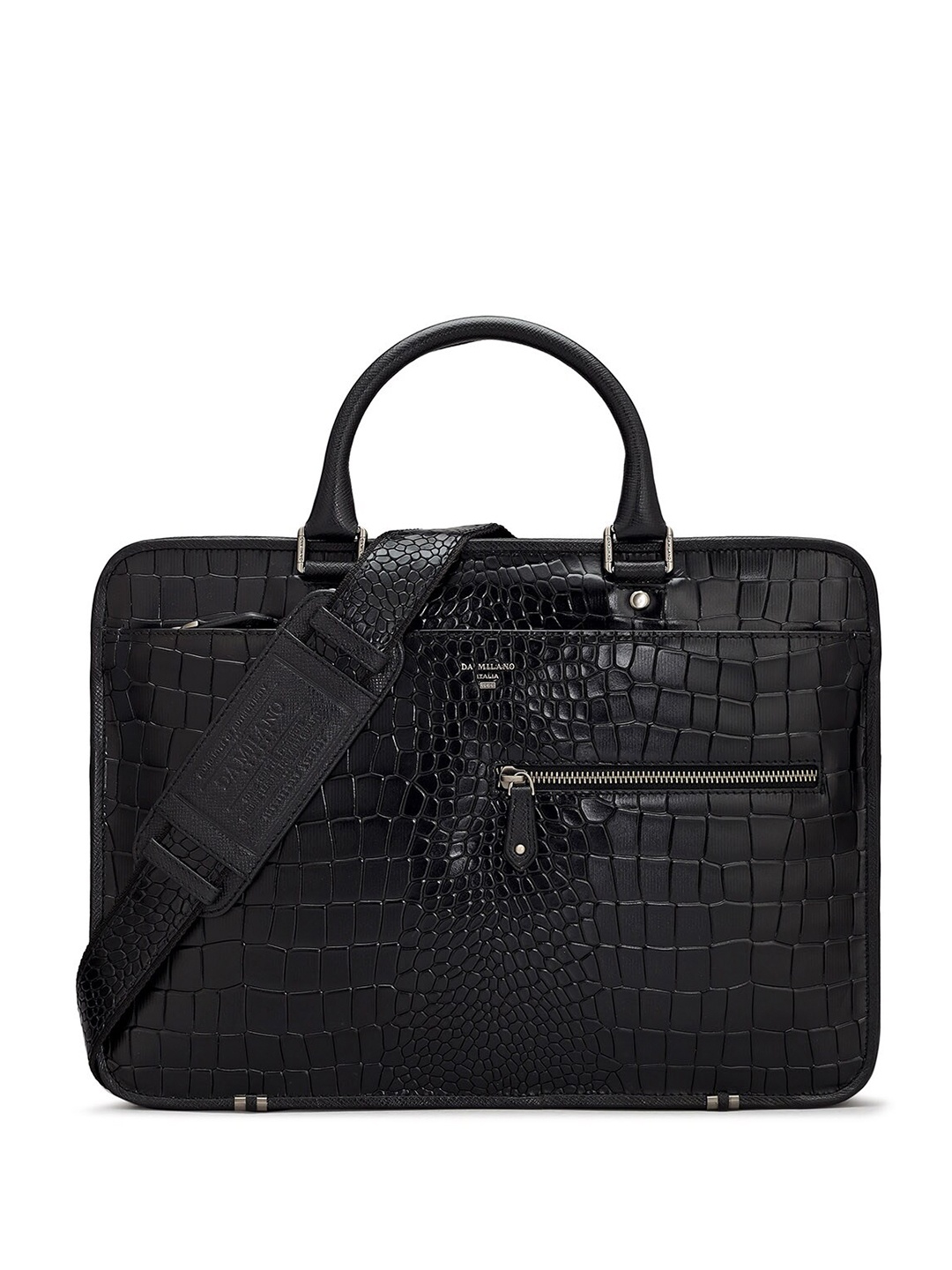 

Da Milano Unisex Textured Leather Laptop Bag, Black