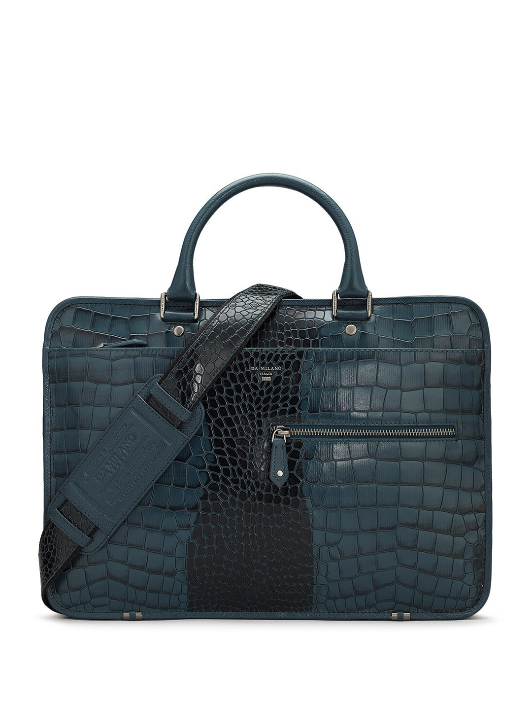 

Da Milano Unisex Textured Leather Laptop Bag, Blue