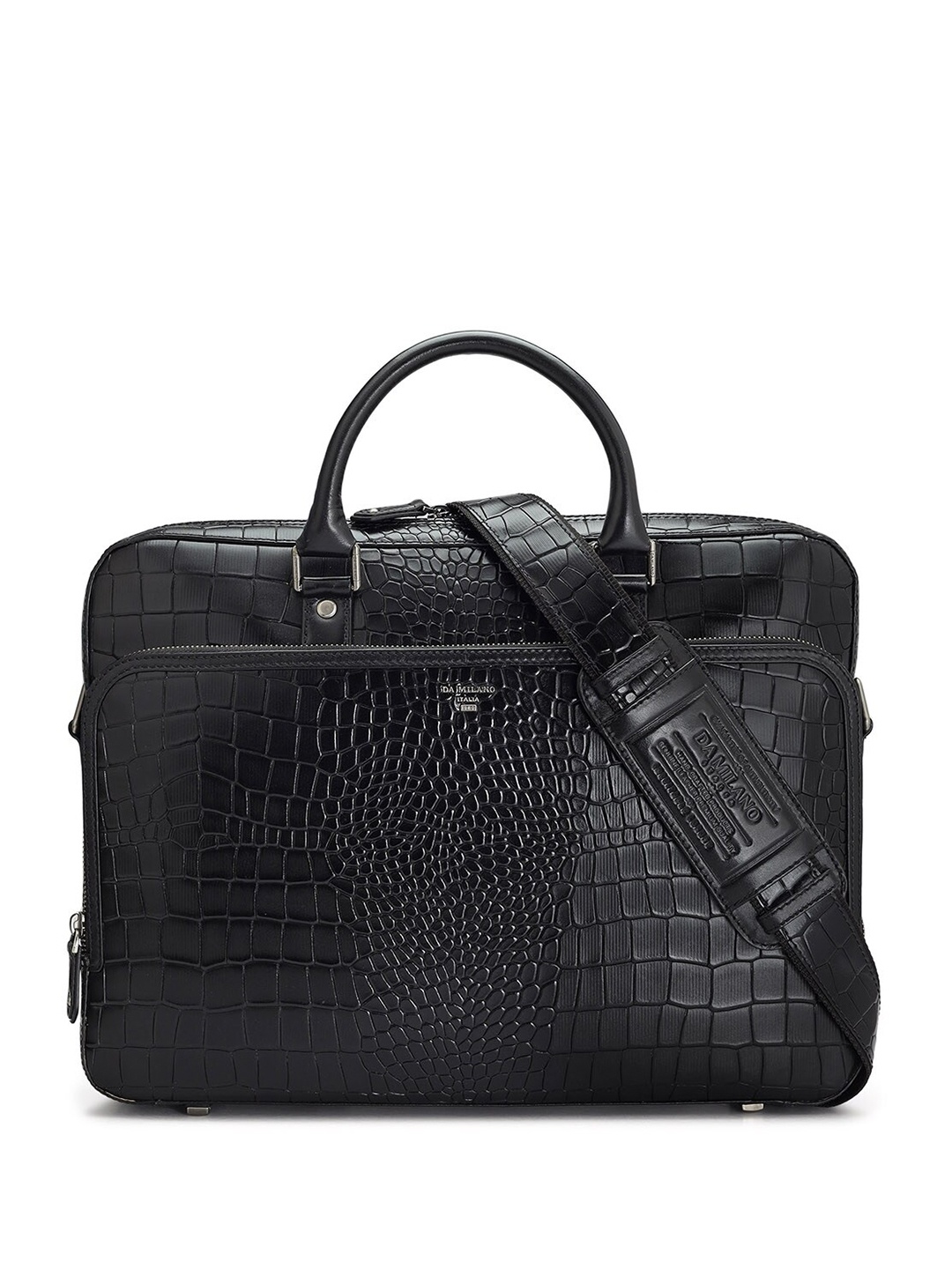 

Da Milano Unisex Textured Leather Laptop Bag, Black