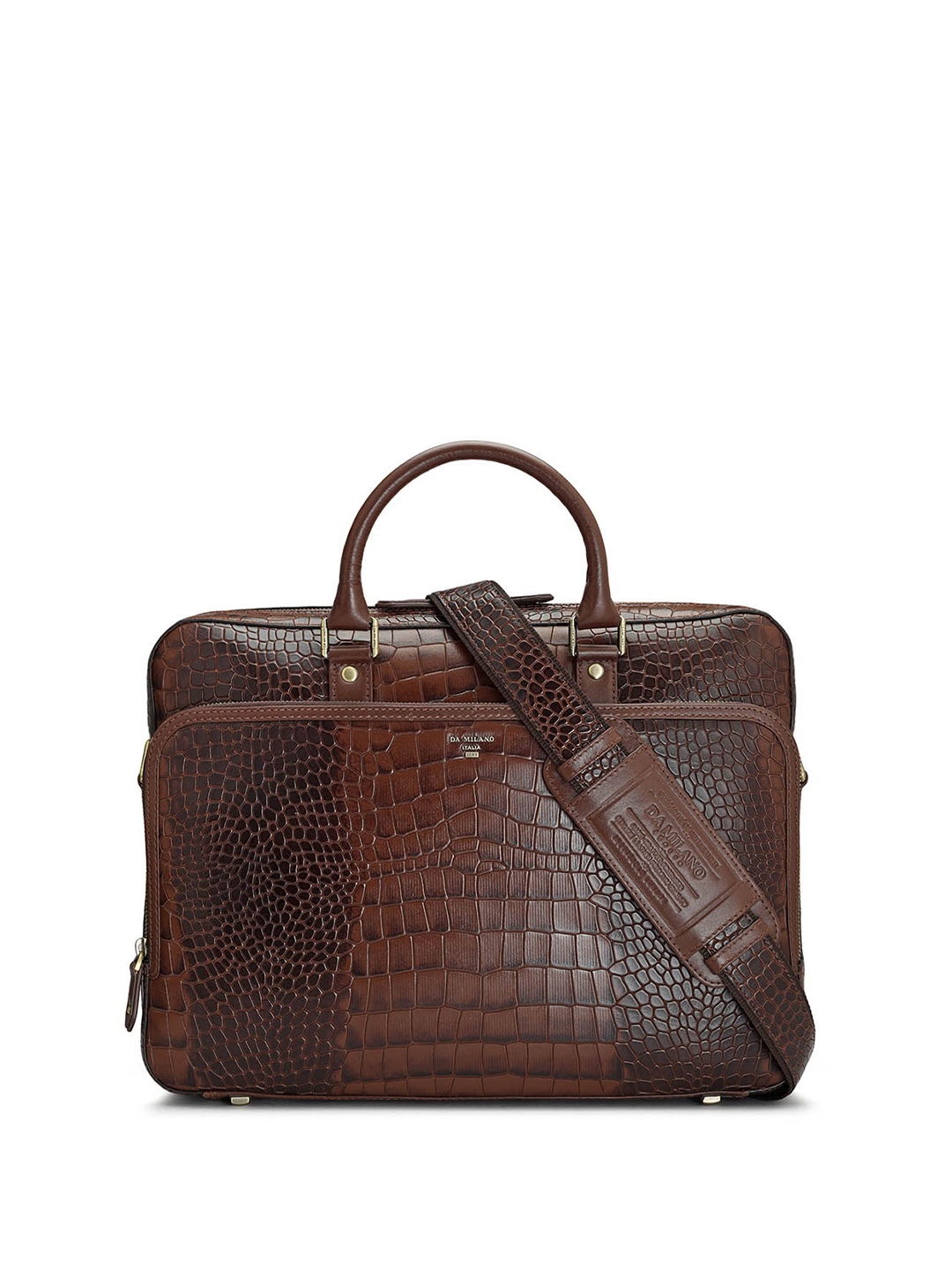 

Da Milano Unisex Textured Leather Laptop Bag, Brown