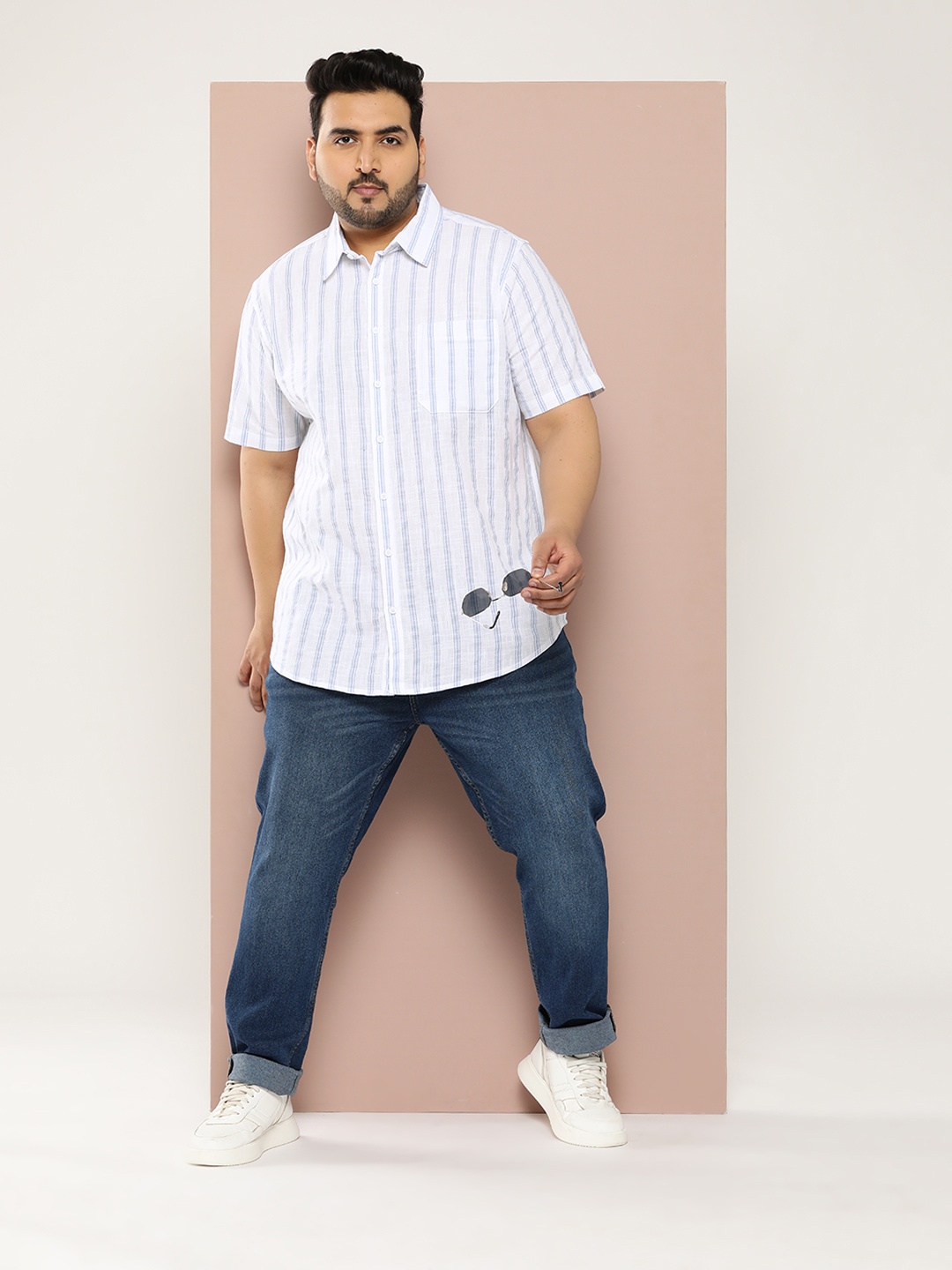 

Sztori Men Plus Size Striped Casual Shirt, Blue