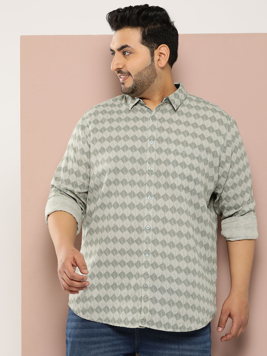 

Sztori Men Plus Size Tropical Printed Casual Shirt, Green
