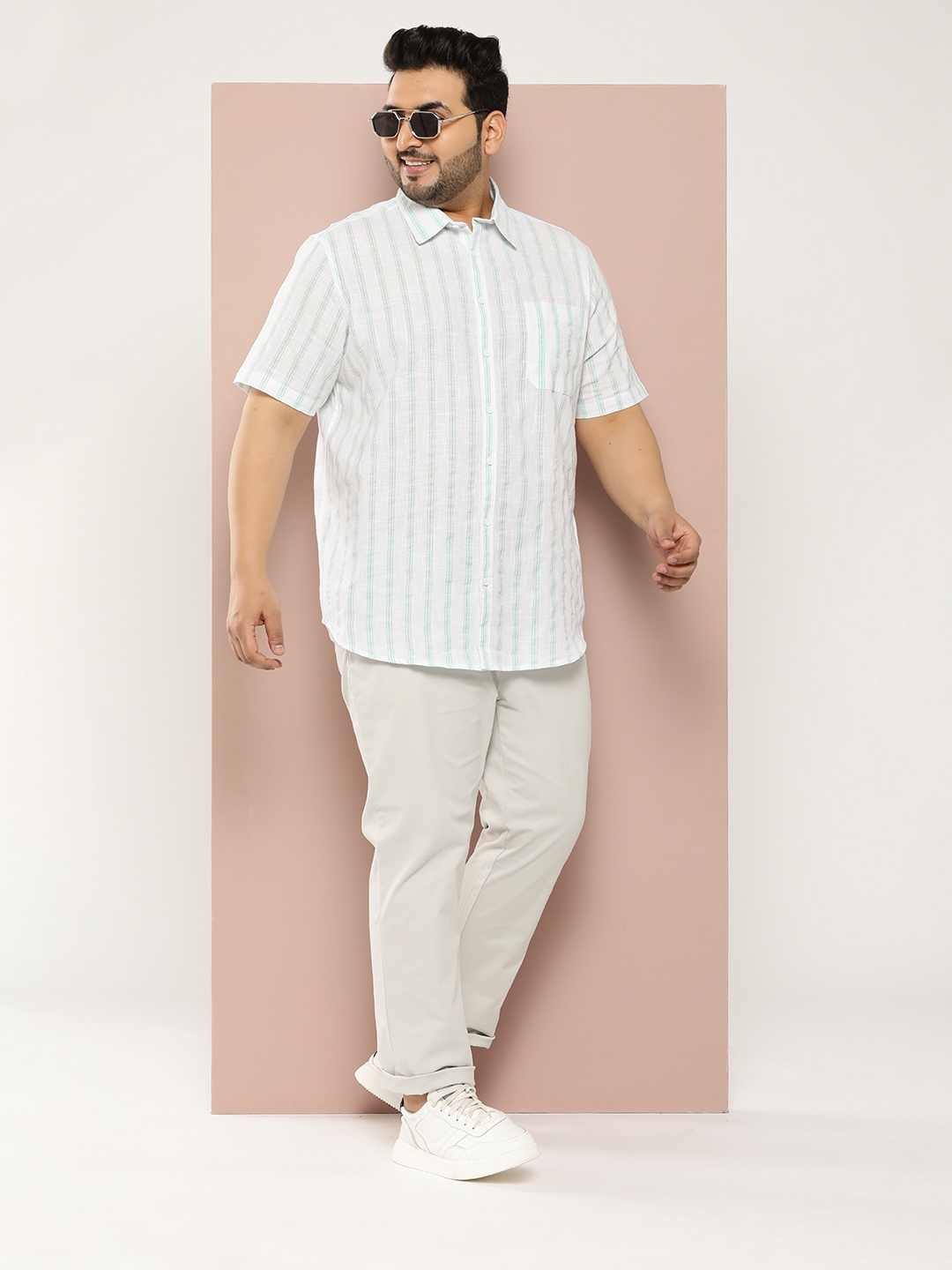 

Sztori Men Plus Size Striped Regular Fit Casual Shirt, Green