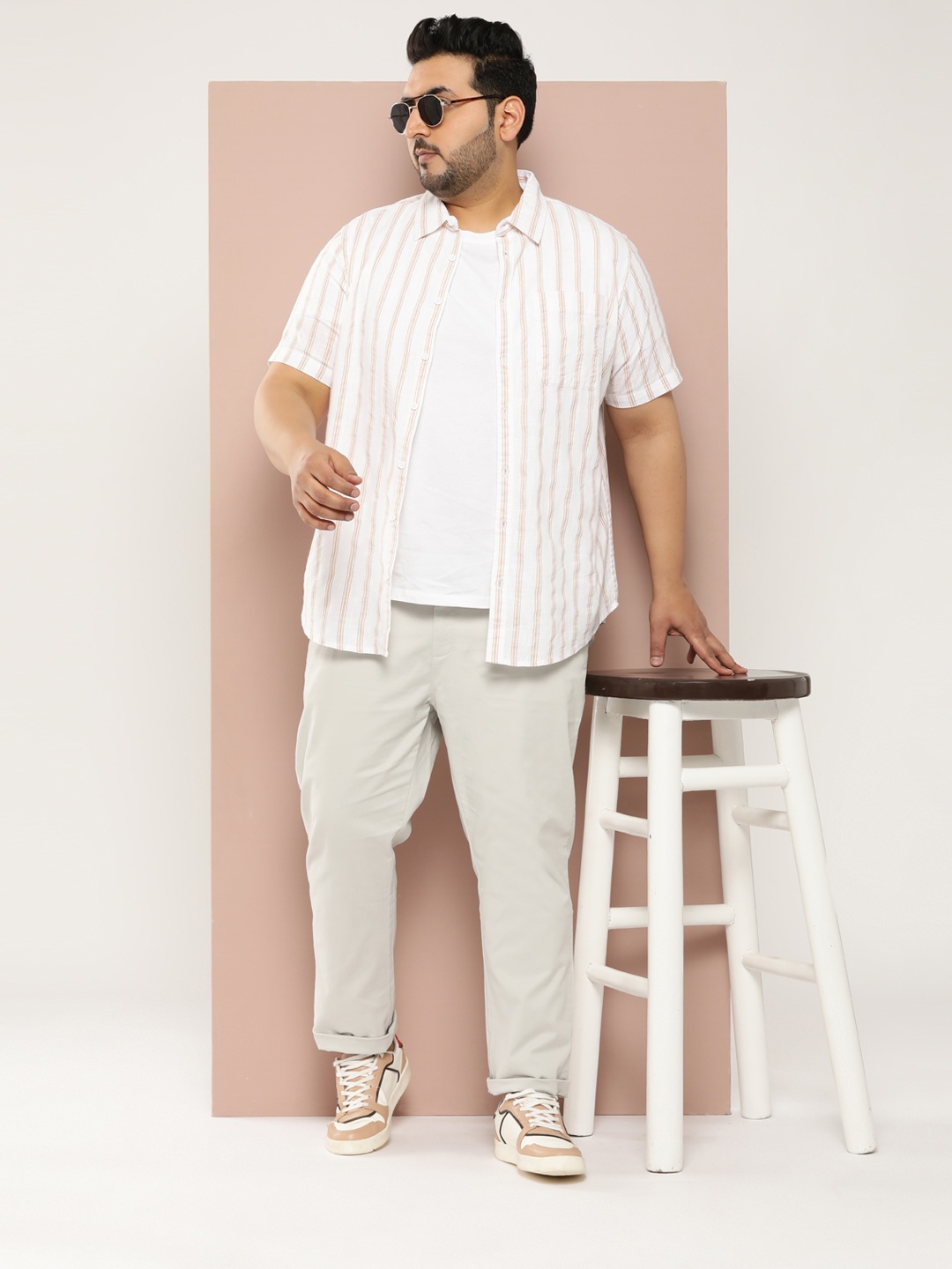 

Sztori Men Plus Size Striped Regular Fit Casual Shirt, Beige