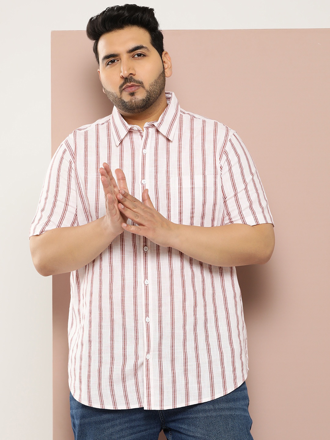 

Sztori Men Plus Size Striped Regular Fit Casual Shirt, White