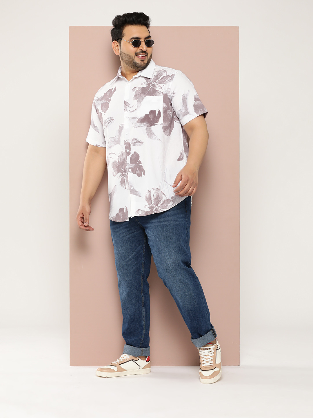 

Sztori Men Plus Size Floral Printed Regular Fit Casual Shirt, Brown