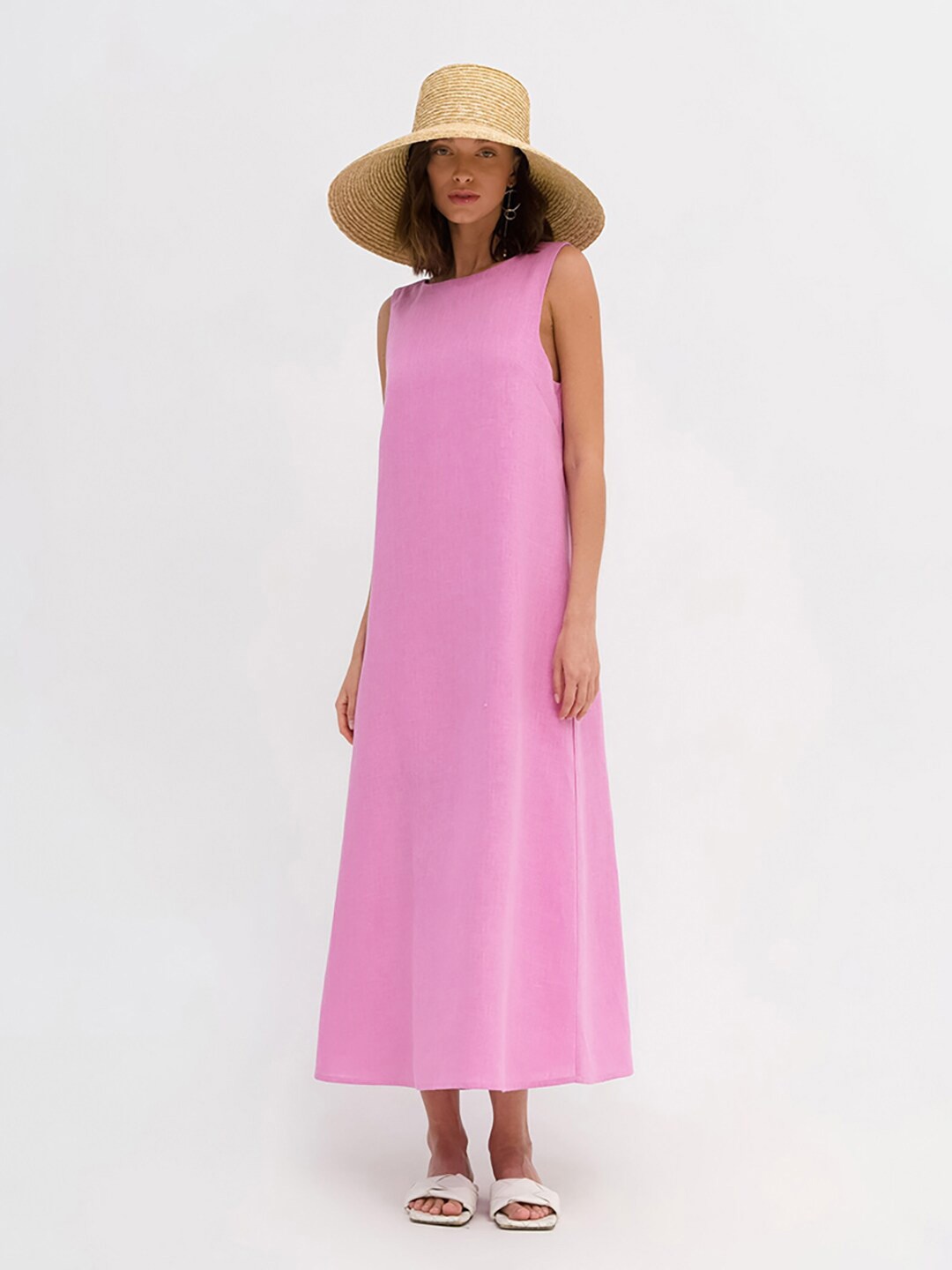 

JC Mode Boat Neck Flared A-Line Midi Dress, Pink
