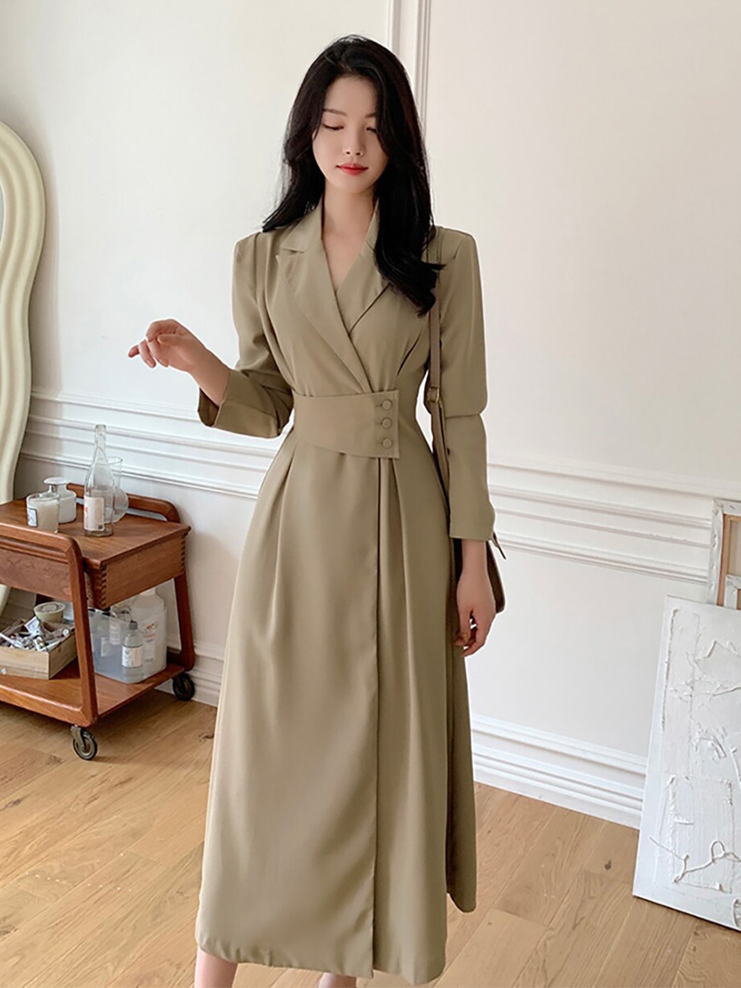 

JC Mode Shirt Collar Maxi Wrap Dress, Khaki