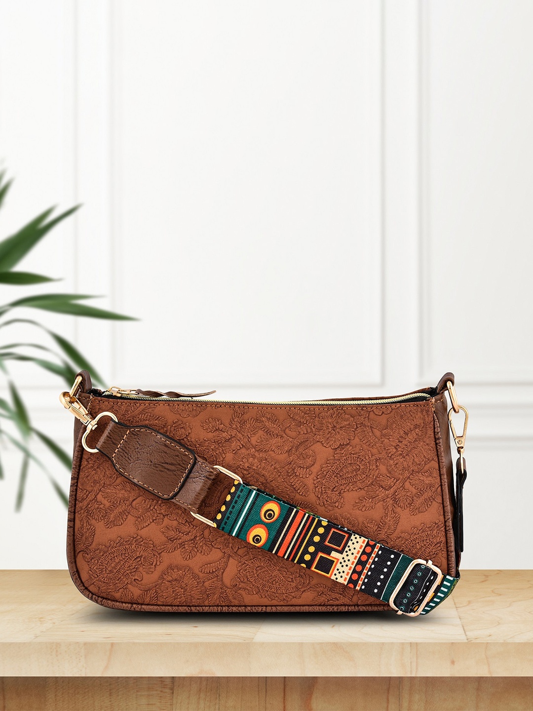 

DressBerry PU Structured Sling Bag, Tan