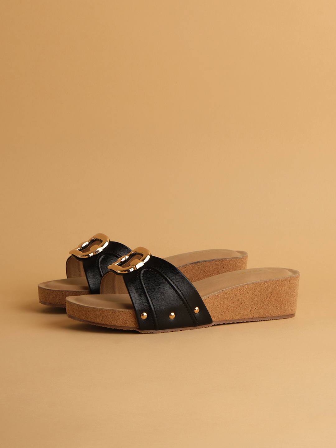 

ERIDANI Open Toe Wedge Heels, Black