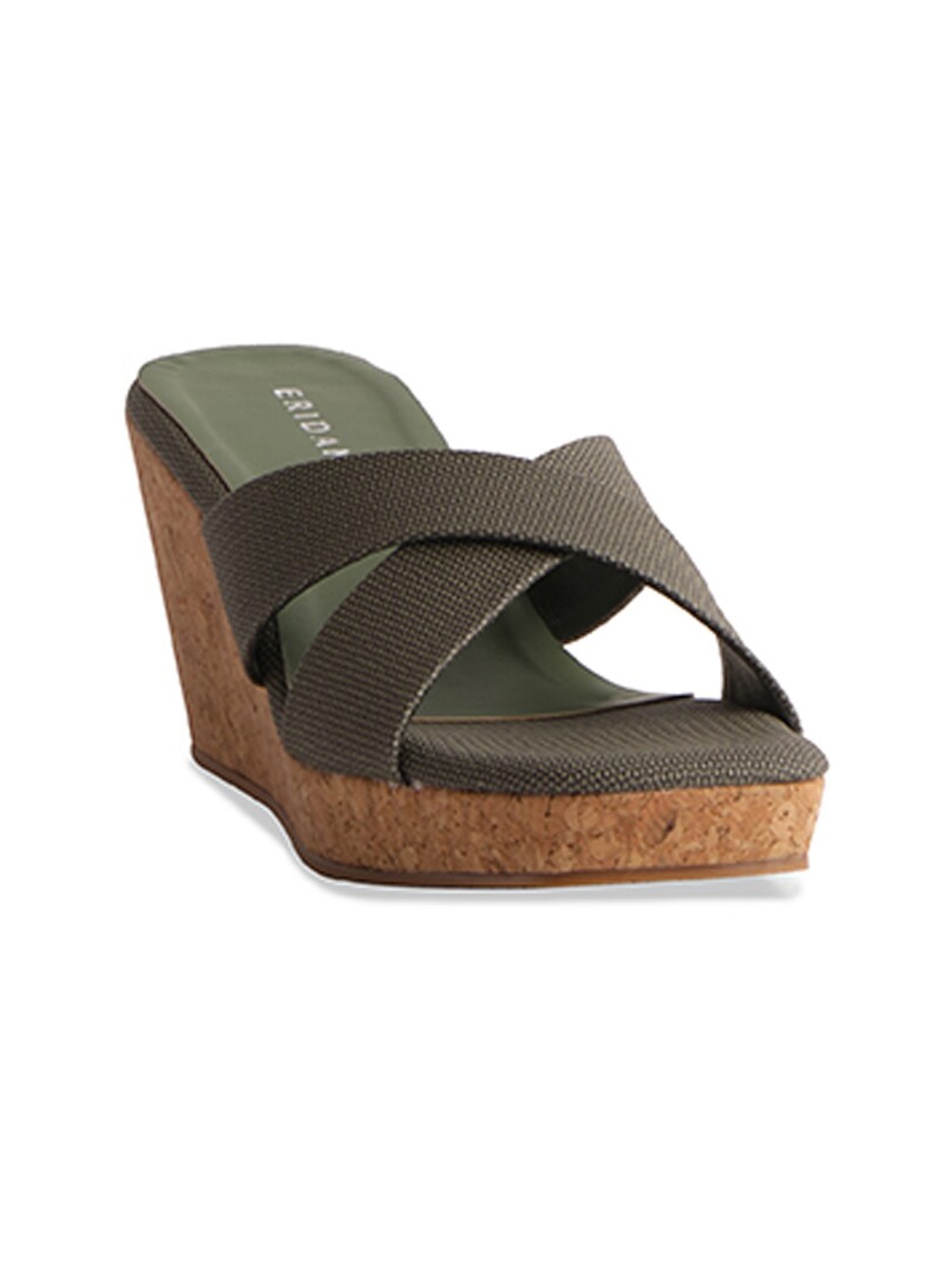 

ERIDANI Textured Open Toe Wedge Heels, Olive