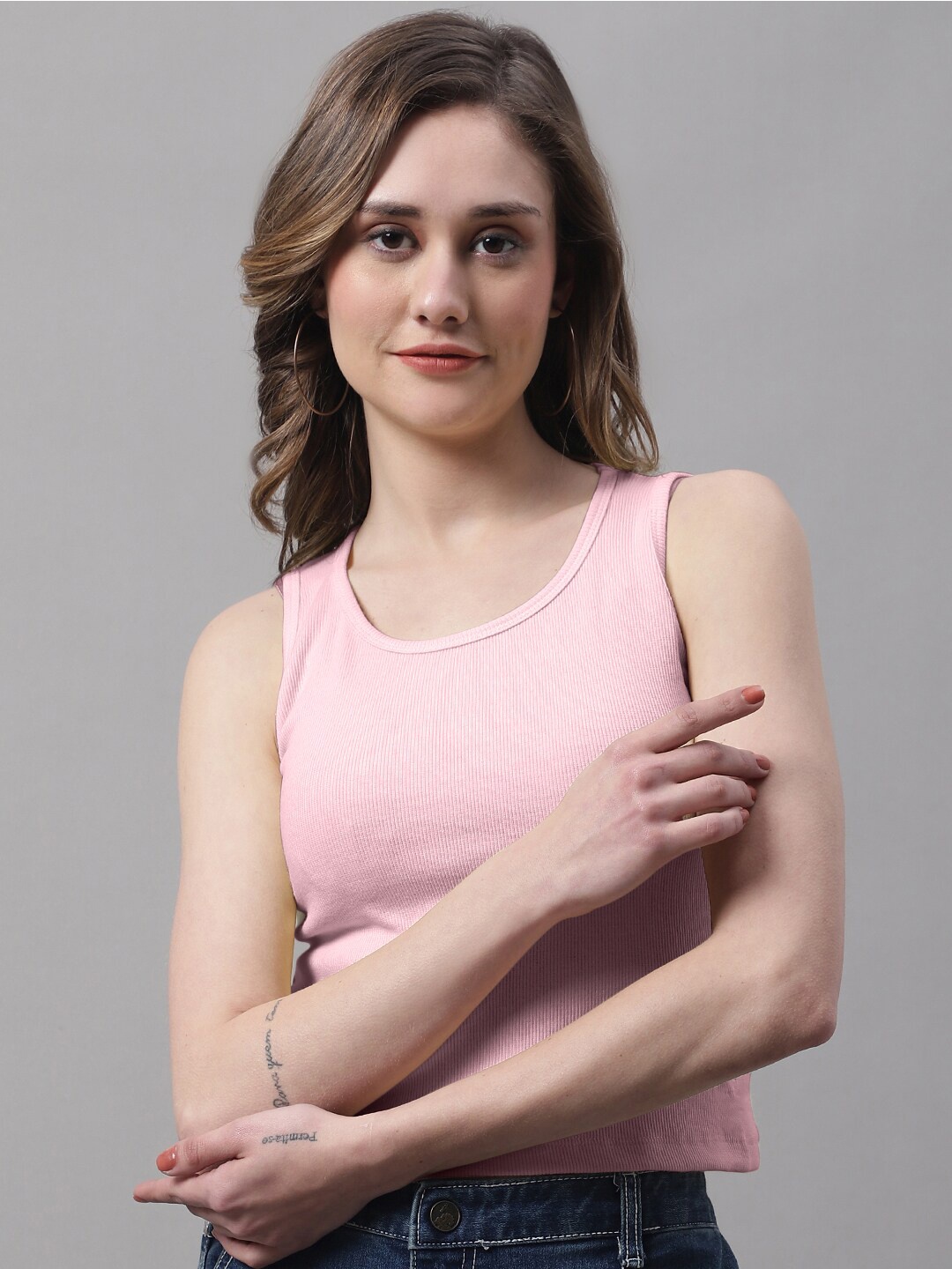 

FBAR Round Neck Sleeveless Cotton Crop Tank Top, Coral
