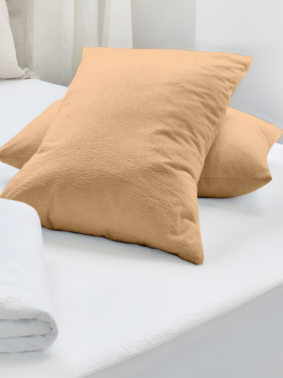 

CURIOUS LIFESTYLE Beige 2 Pieces Solid Pure Cotton Rectangle Pillow Covers