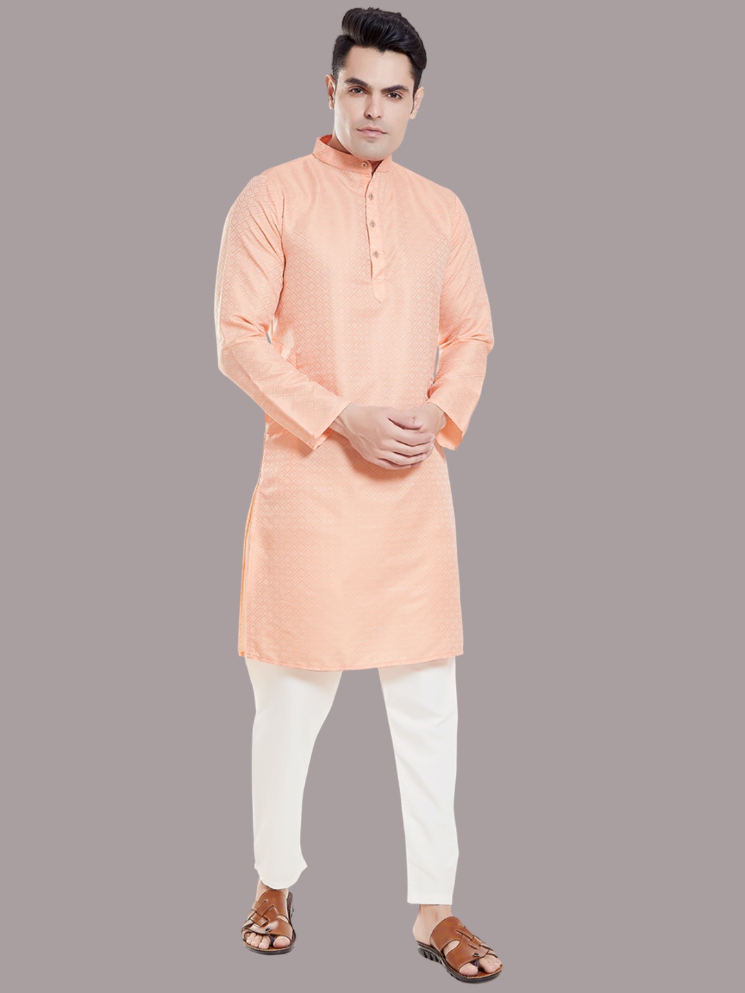 

Rani Saahiba Ethnic Woven Design Straight Kurta, Peach