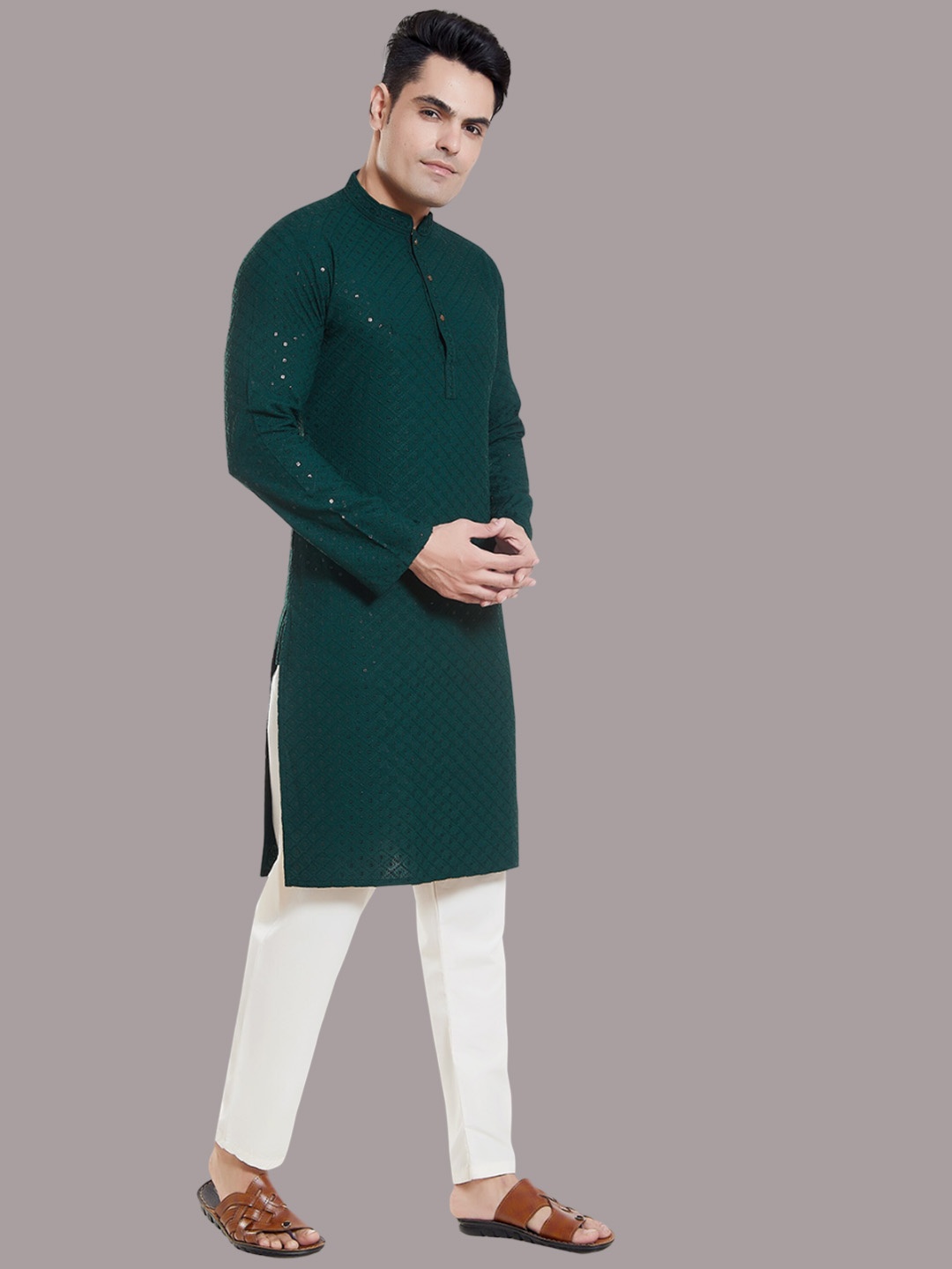 

Rani Saahiba Mirror Work Straight Kurta, Green