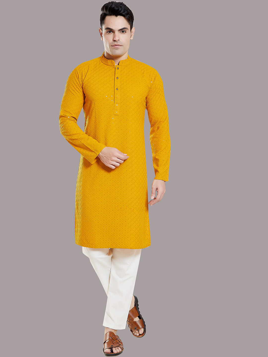 

Rani Saahiba Mirror Work Straight Kurta, Yellow