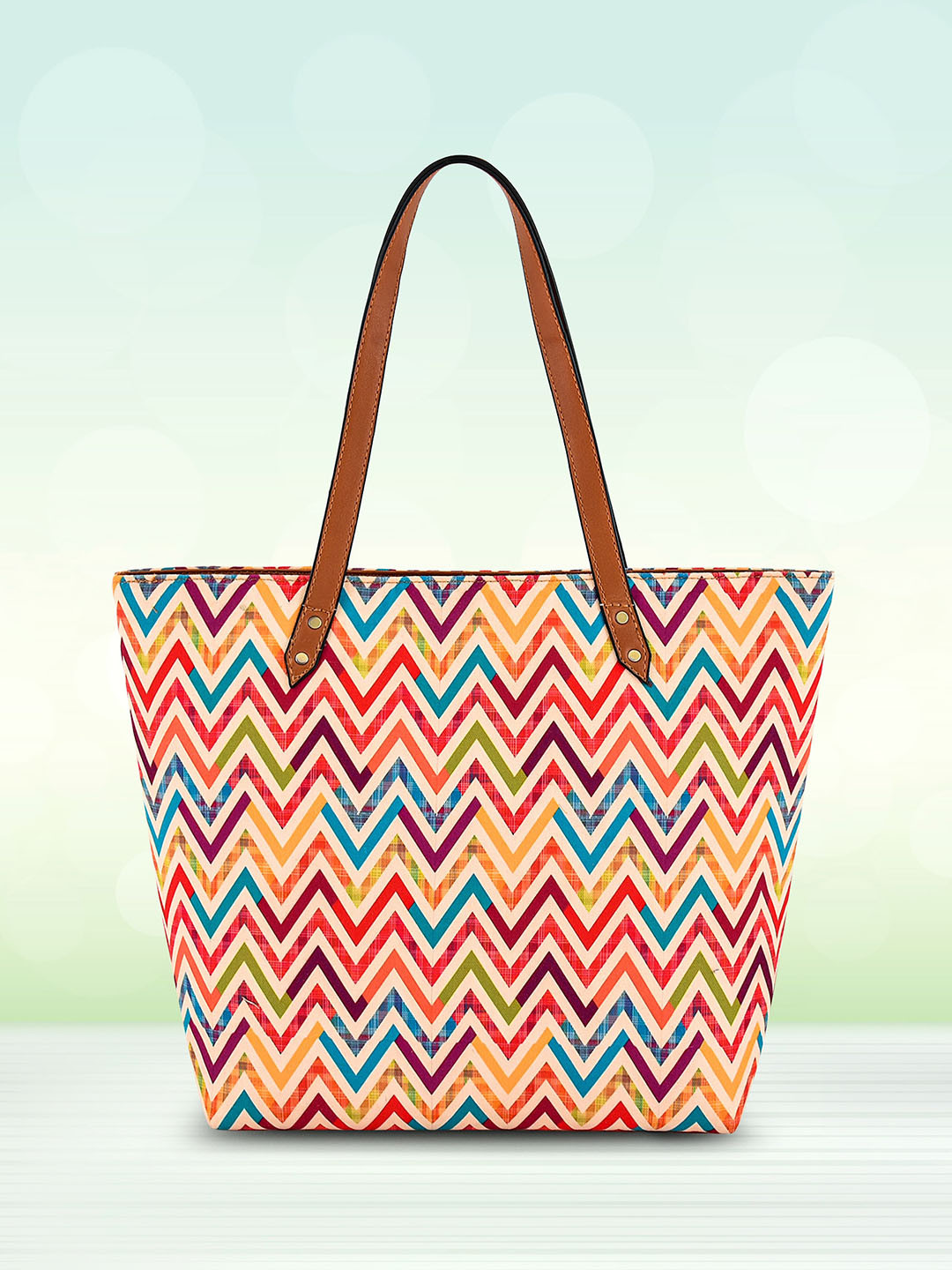 

DressBerry Orange-Coloured Geometric Printed Structured Oversized Canvas Shoulder Bag