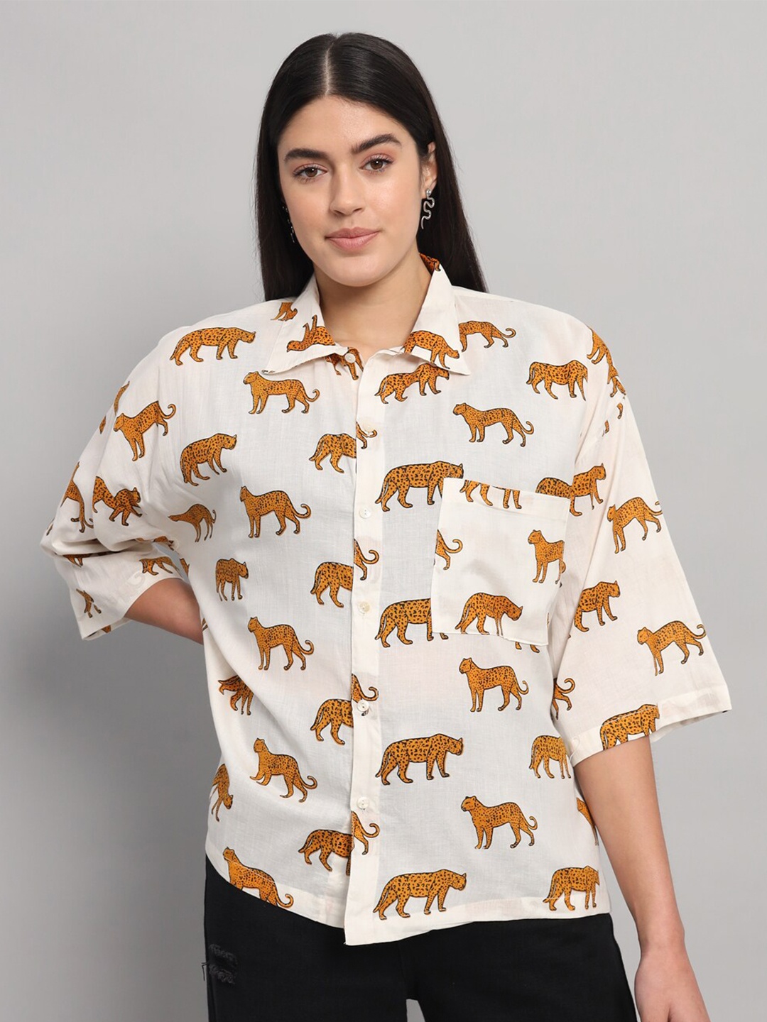 

HANDICRAFT PALACE Comfort Opaque Printed Cotton Casual Shirt, White