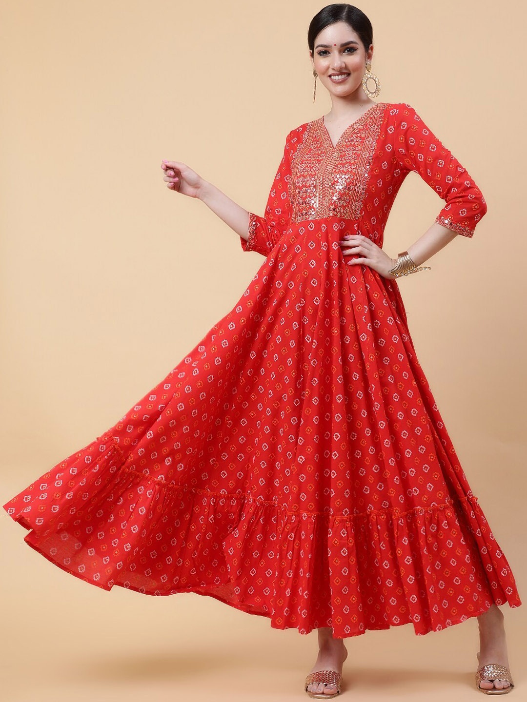 

GULMOHAR JAIPUR Ethnic Motifs Printed Maxi Ethnic Dress, Red