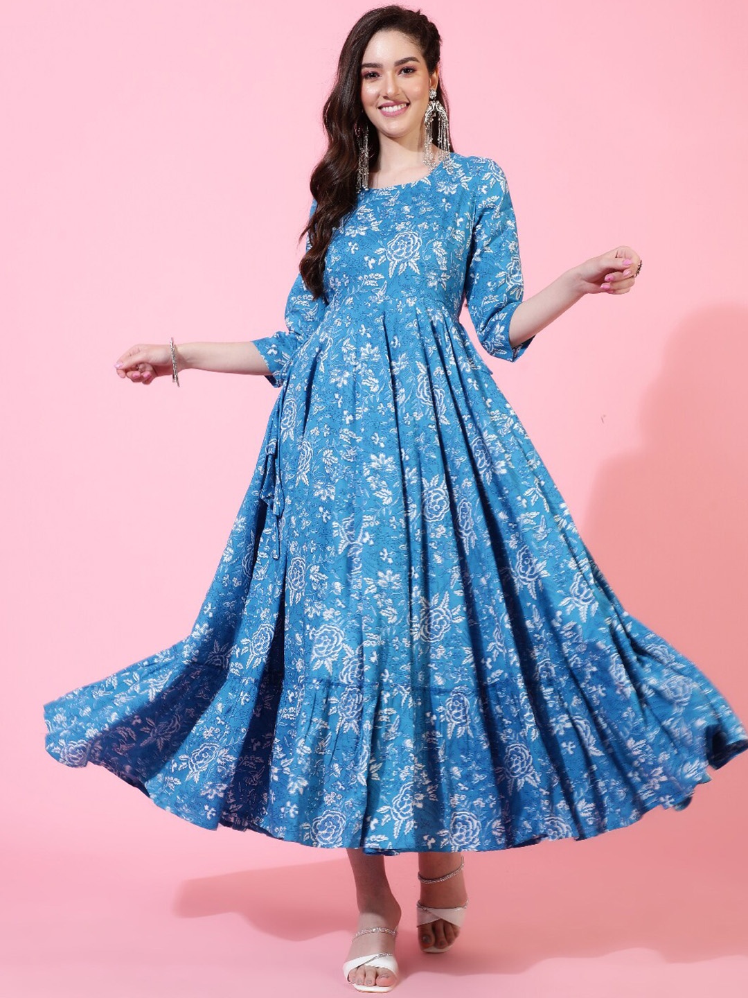 

GULMOHAR JAIPUR Floral Printed Fit & Flare Midi Dress, Blue