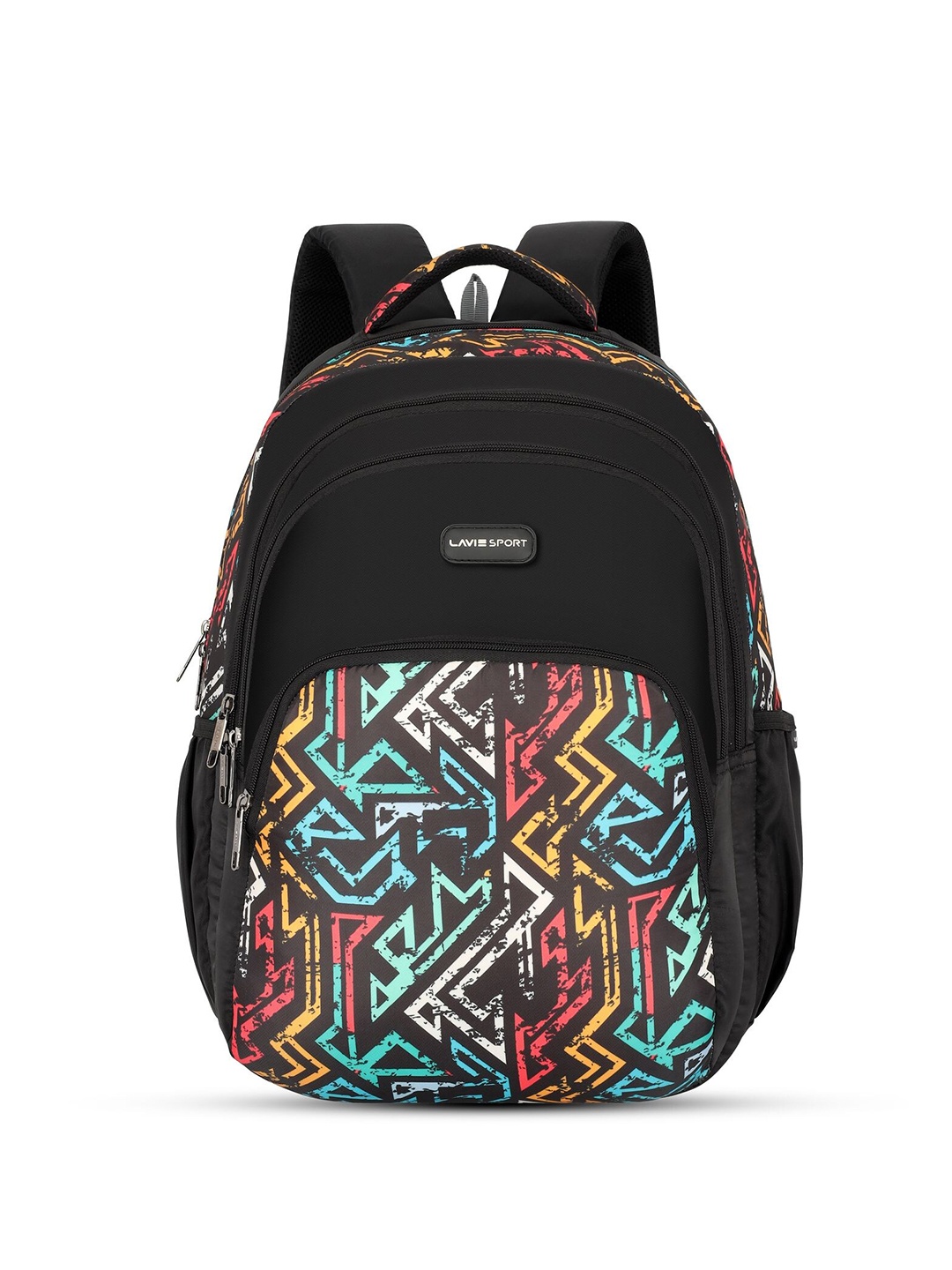 

LAVIE SPORT Kids Vector Geometric Printed Backpack With Rain Cover - Up to 16 inch Laptop, Black