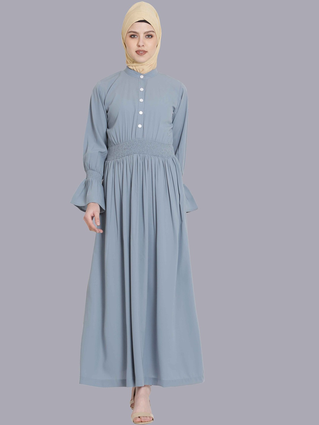 

MOMIN LIBAS Band Collar Abaya Burqa, Grey