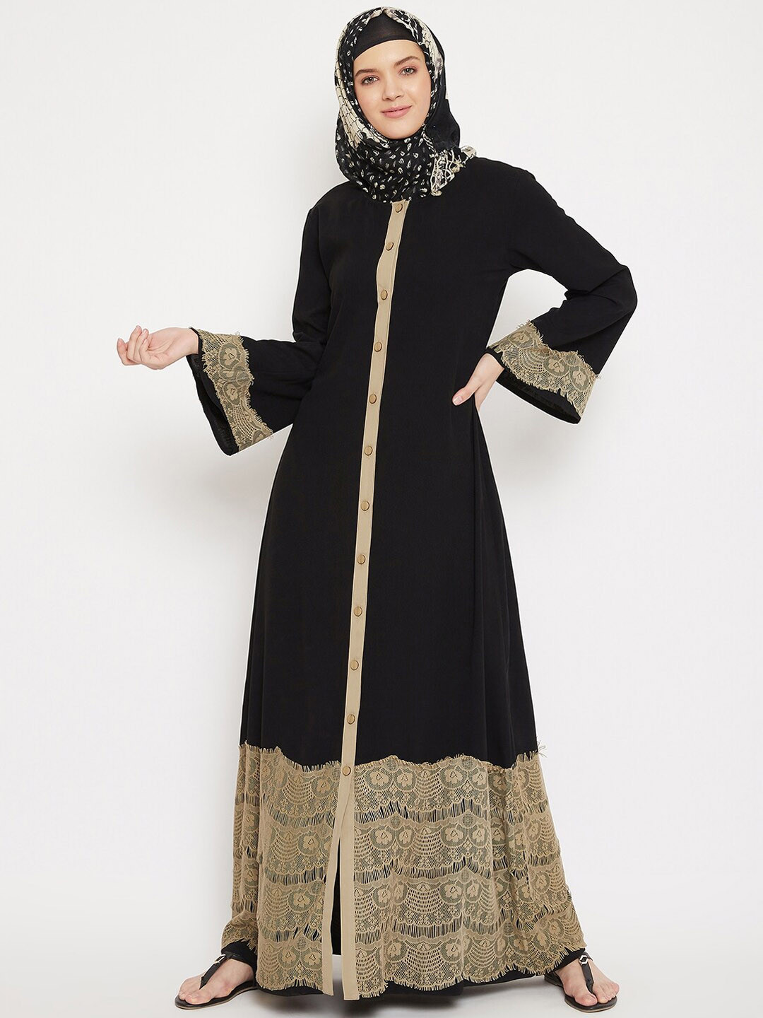 

MOMIN LIBAS Collar Neck Front Open Abaya Burqa, Black