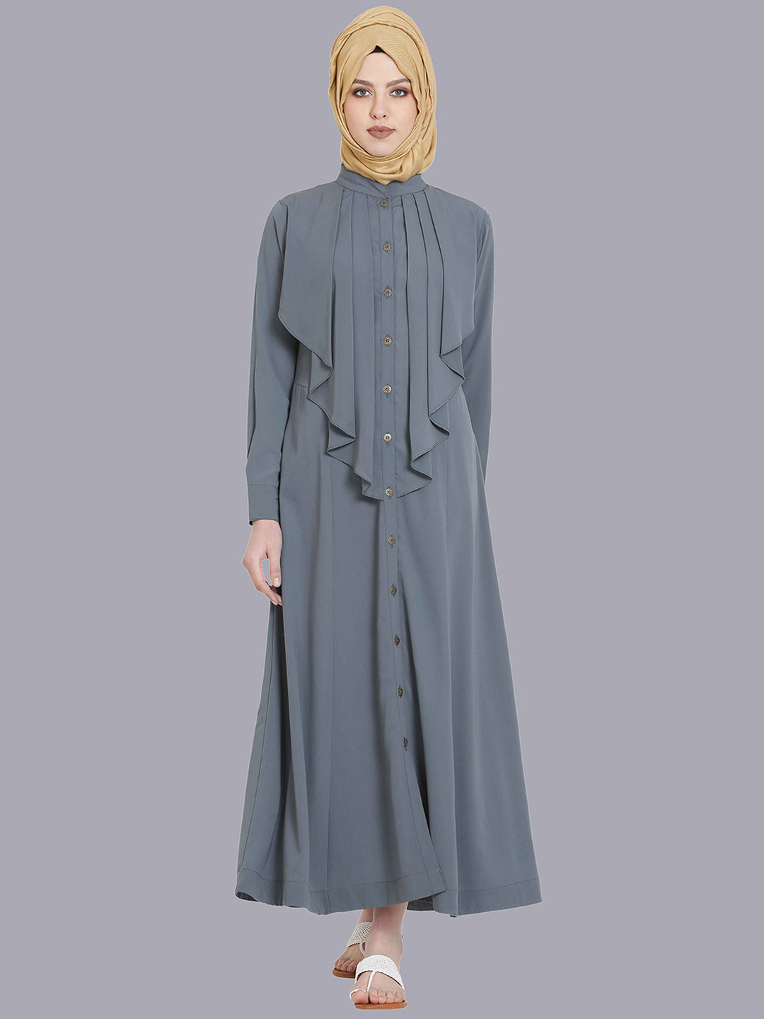 

MOMIN LIBAS Band Collar Abaya Burqa, Grey