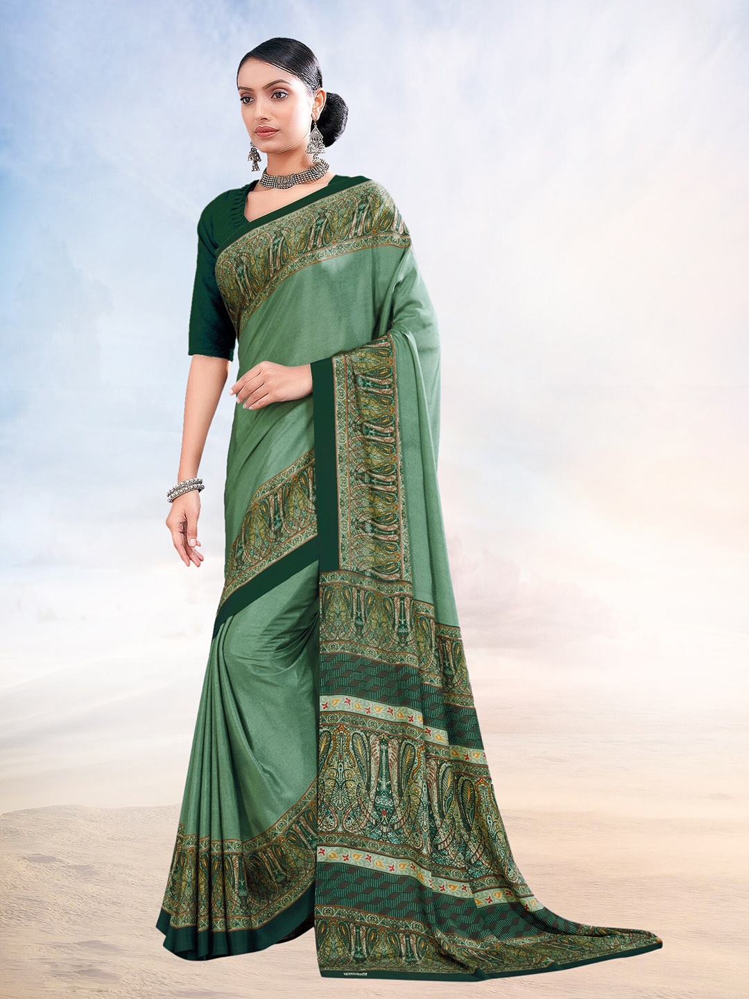 

Kasak Ethnic Motifs Printed Saree, Green