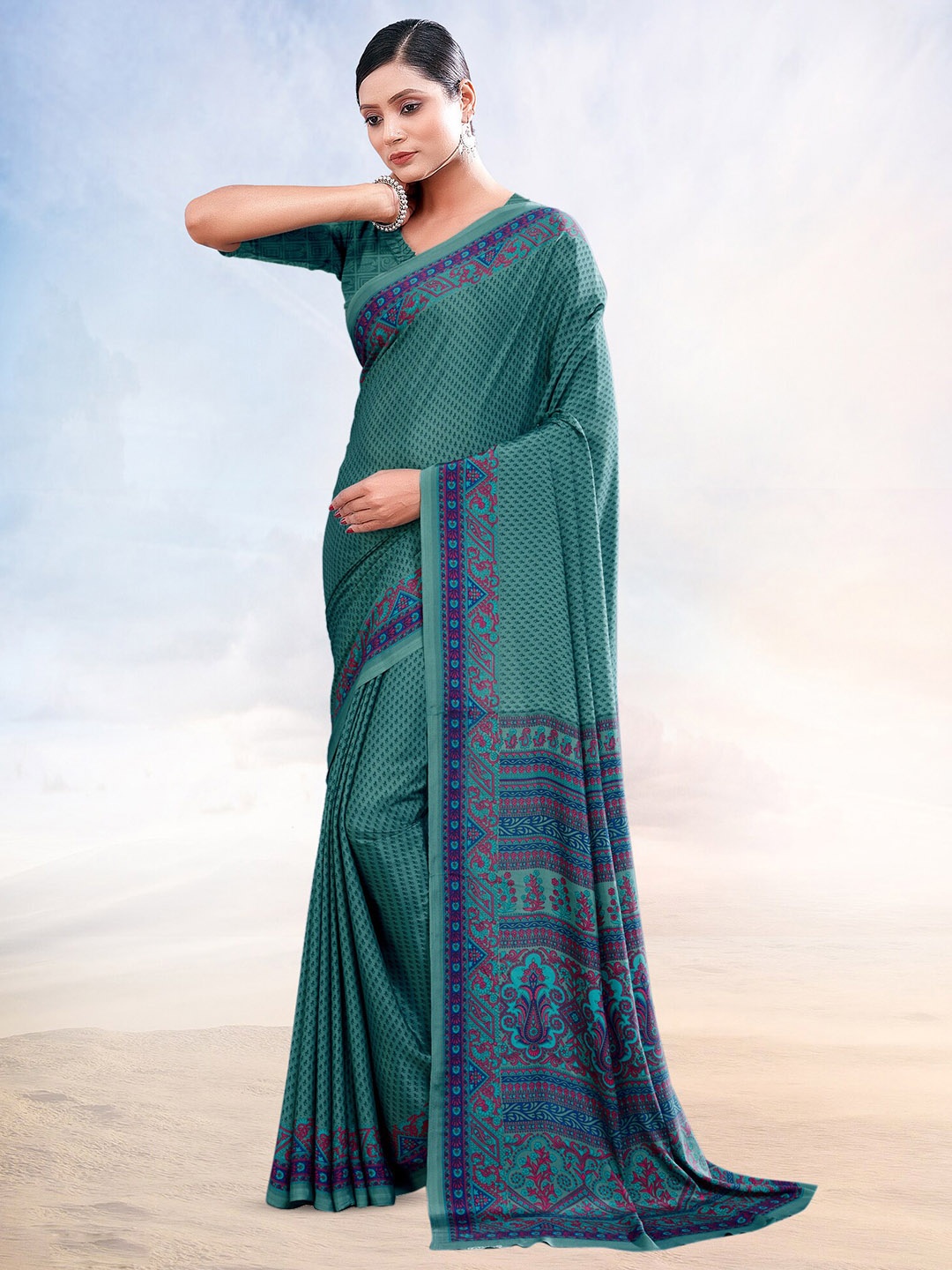 

Kasak Ethnic Motifs Printed Saree, Turquoise blue