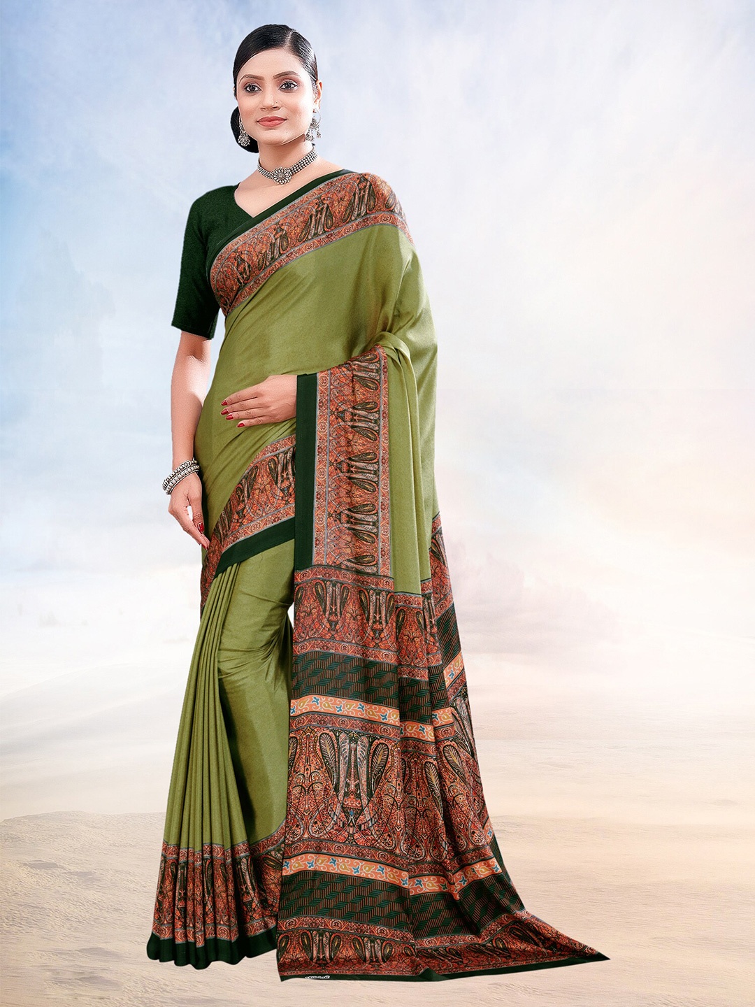 

Kasak Paisley Printed Saree, Green