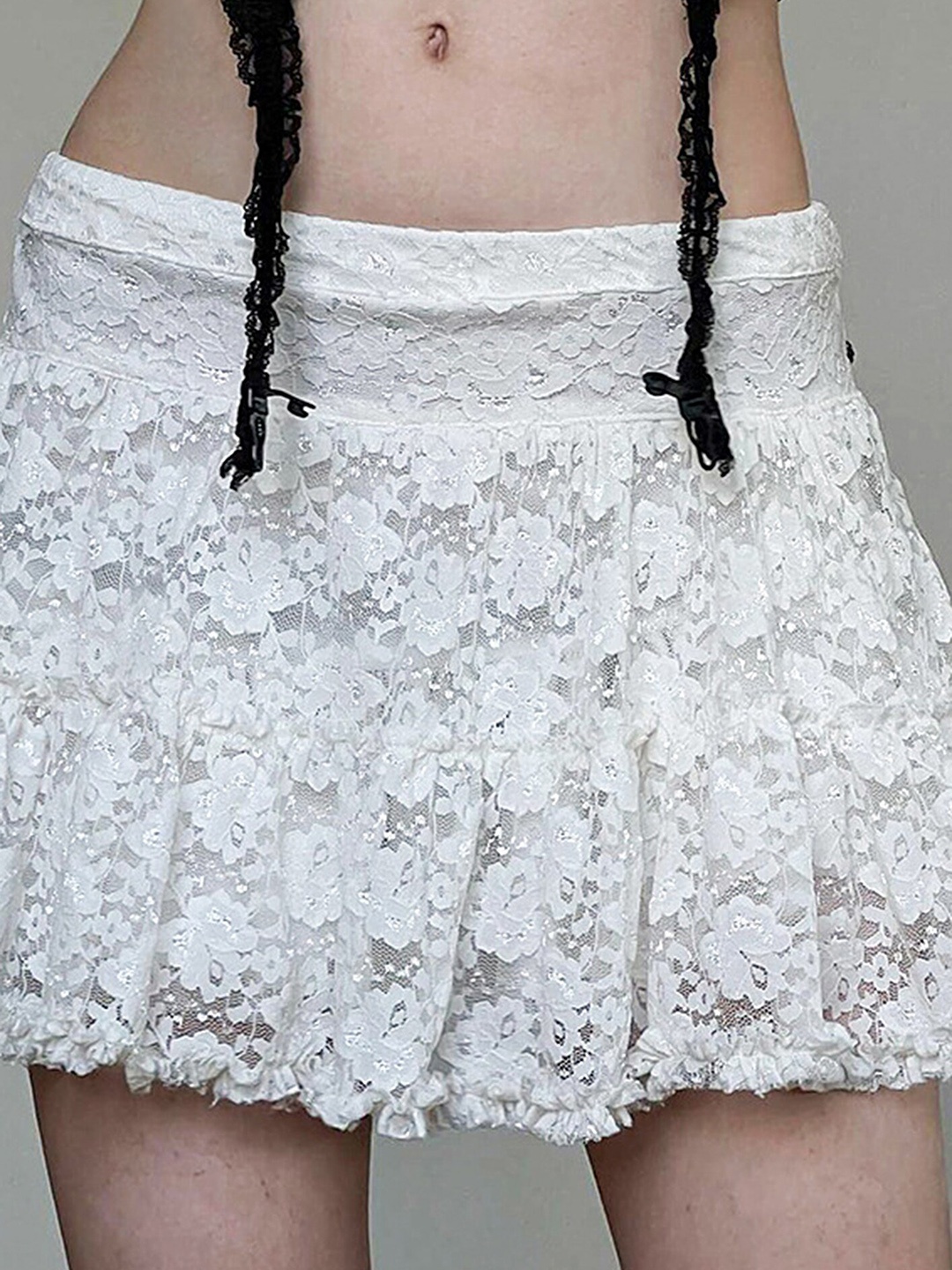

LULU & SKY Laced Self Design Short Skater Skirt, White