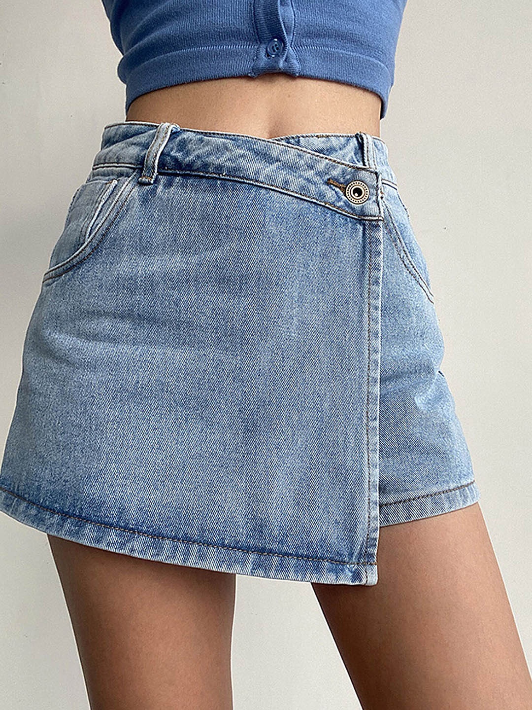 

LULU & SKY High-Waist Mini Denim Skorts, Blue
