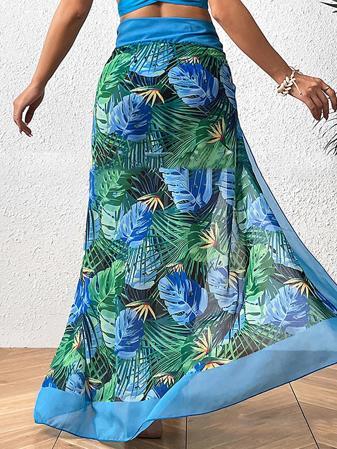 

LULU & SKY Tie-up Tropical Printed Sarong Skirt, Green
