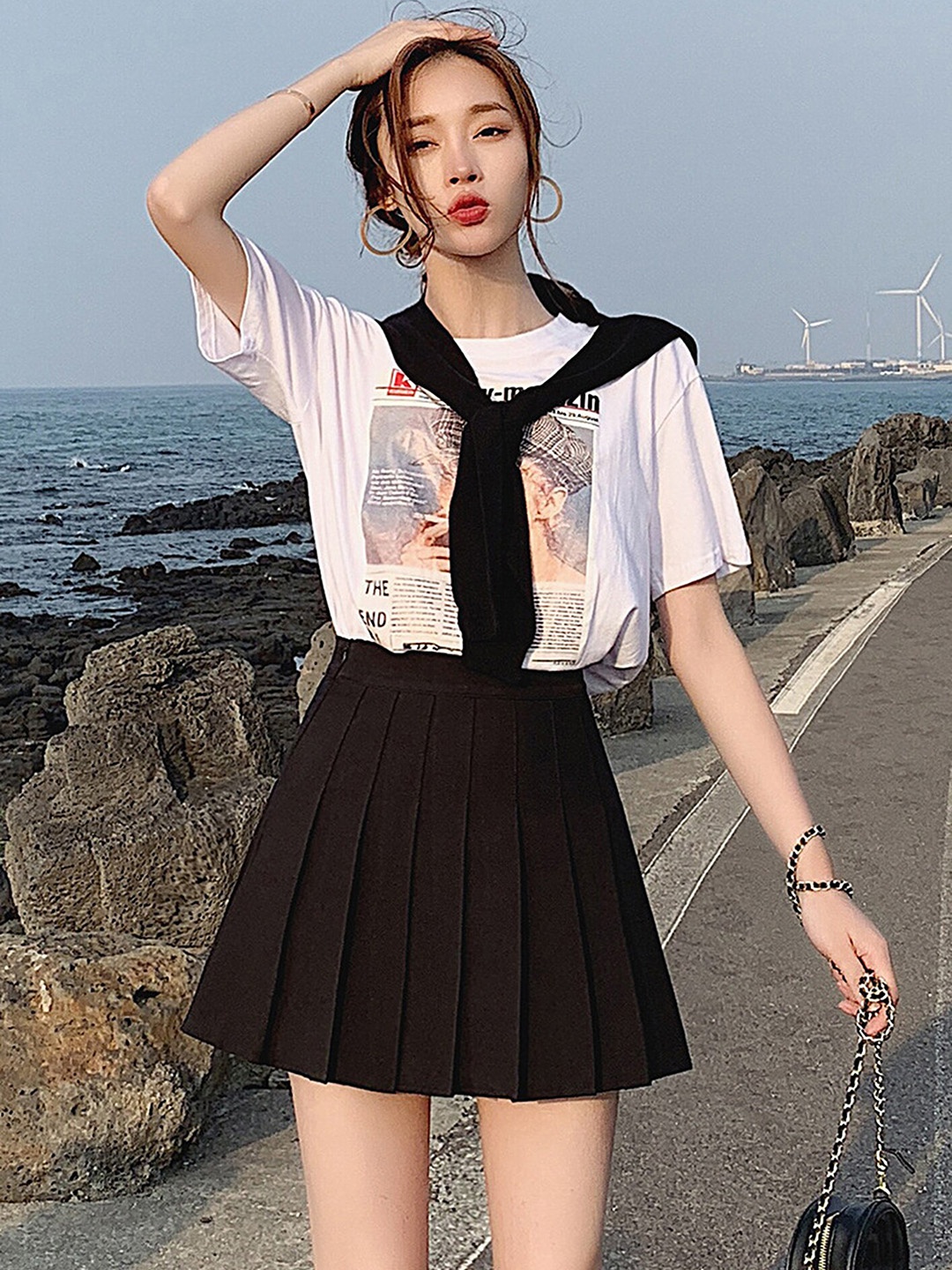 

LULU & SKY Pleated Flared Mini Skirt, Black