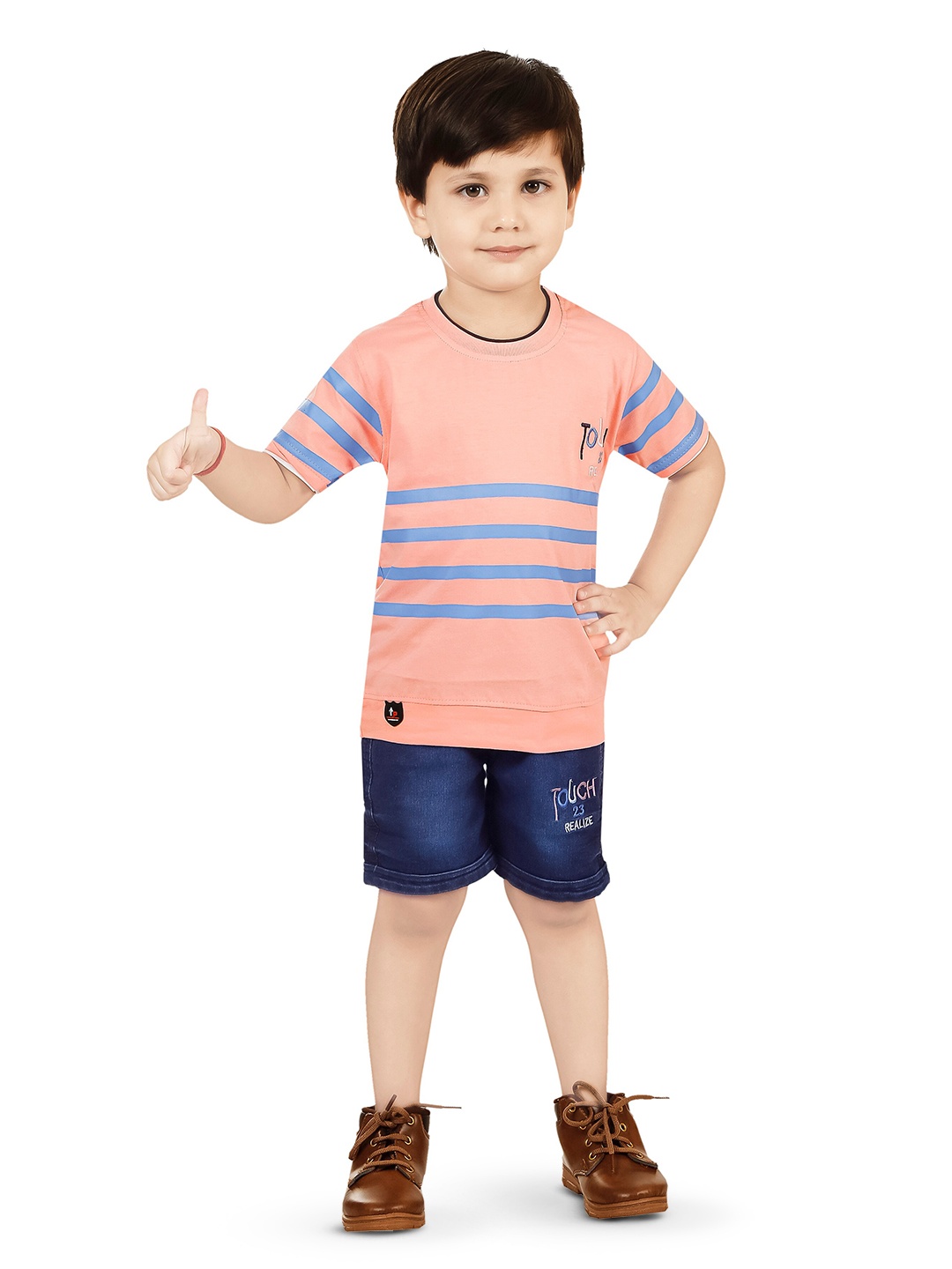 

BAESD Boys Printed T-shirt with Shorts, Peach