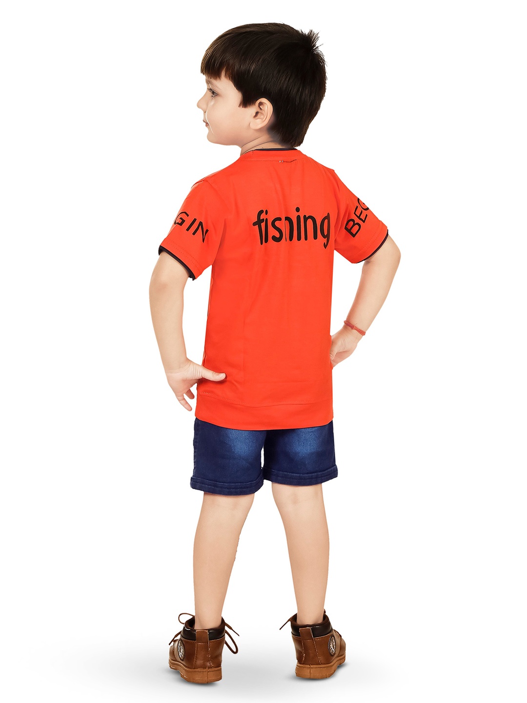 

BAESD Boys Printed T-shirt with Shorts, Orange
