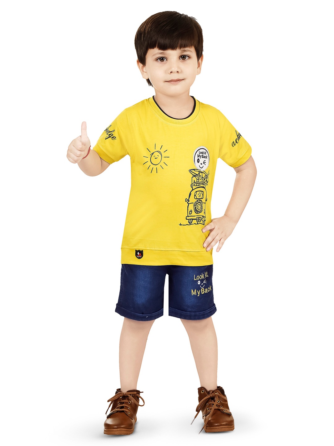 

BAESD Boys Printed T-shirt with Shorts, Yellow