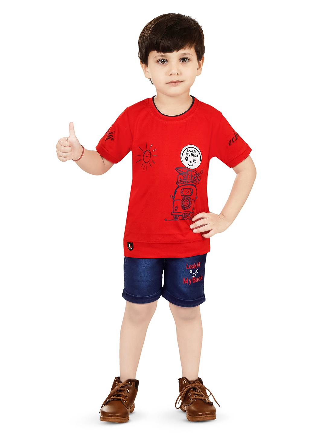 

BAESD Boys Printed T-shirt with Shorts, Red