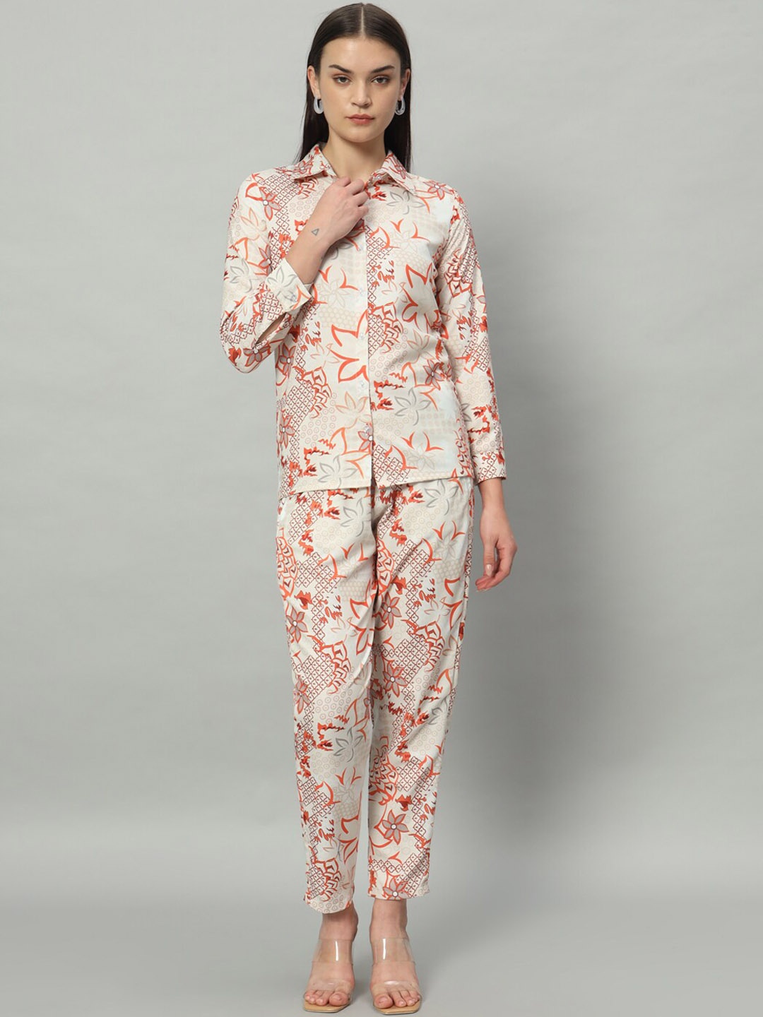 

Ekta Textiles Printed Shirt With Trousers Co-Ords, White