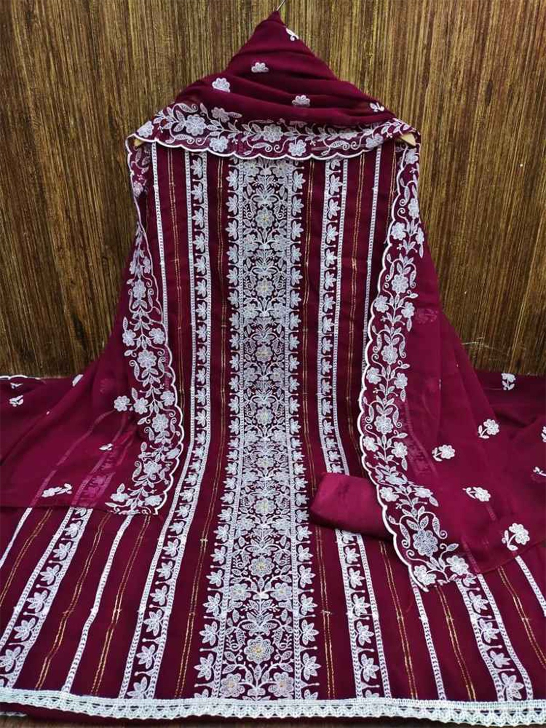 

faxofab Ethnic Motifs Embroidered Unstitched Dress Material, Maroon