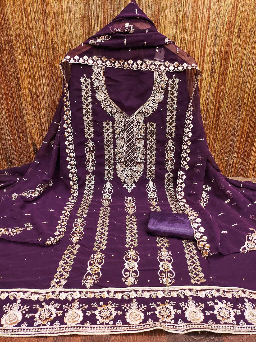 

Panzora Embroidered Unstitched Dress Material, Purple