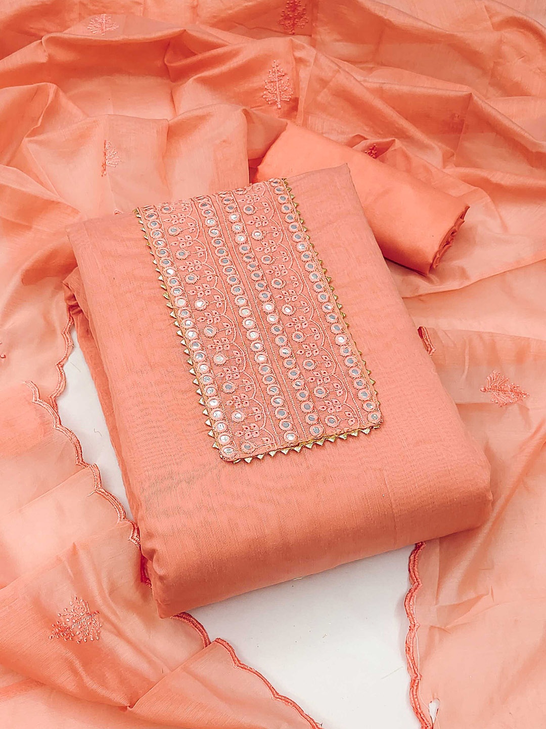 

Panzora Embroidered Unstitched Dress Material, Peach
