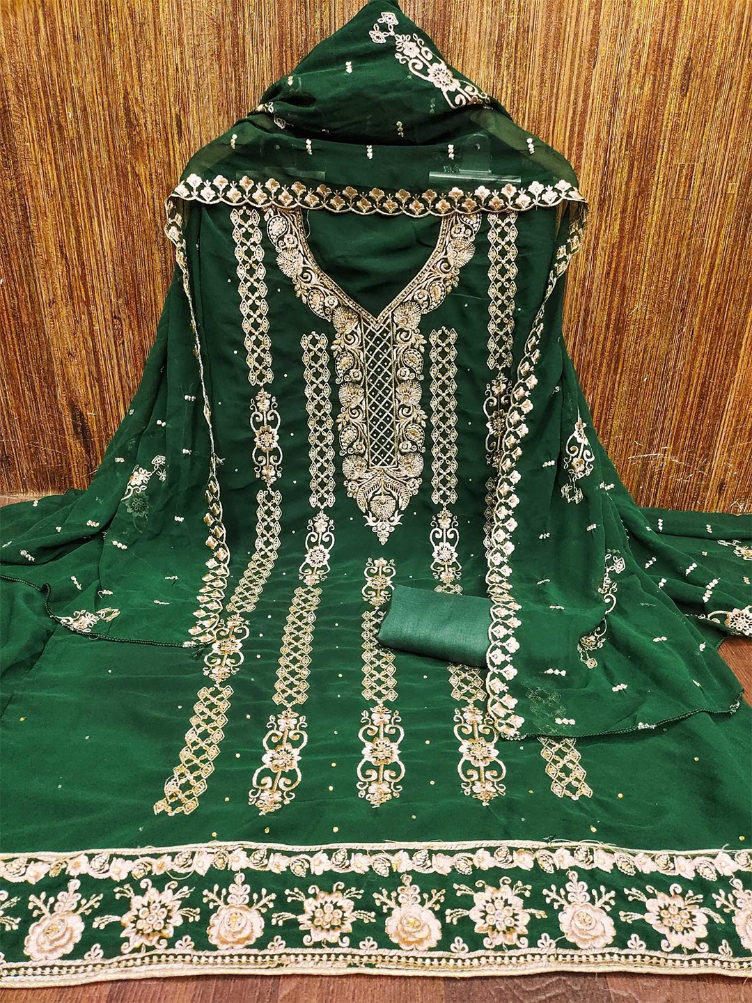 

Panzora Ethnic Embroidered Unstitched Dress Material, Green