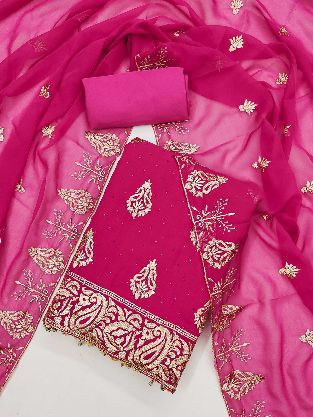 Panzora Embroidered Unstitched Dress Material, Pink