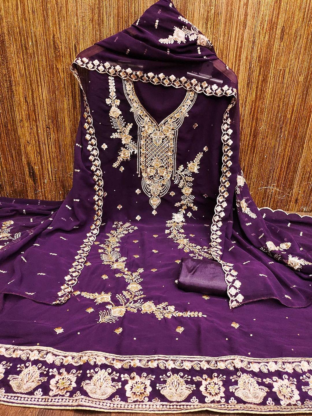 Panzora Embroidered Unstitched Dress Material, Purple