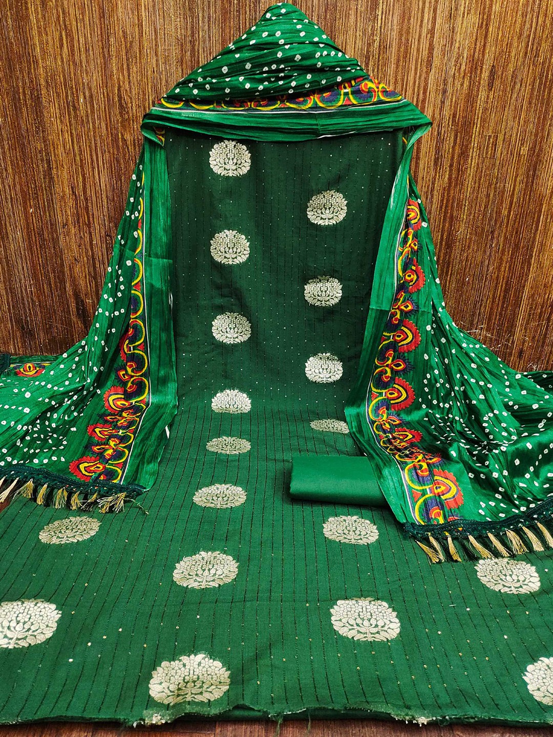 

Panzora Unstitched Dress Material, Green