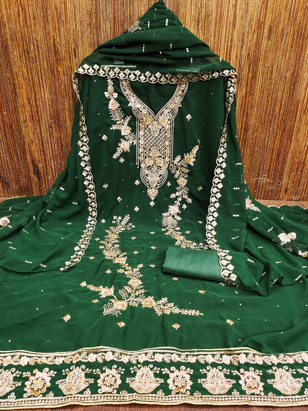 

Panzora Ethnic Embroidered Unstitched Dress Material, Green